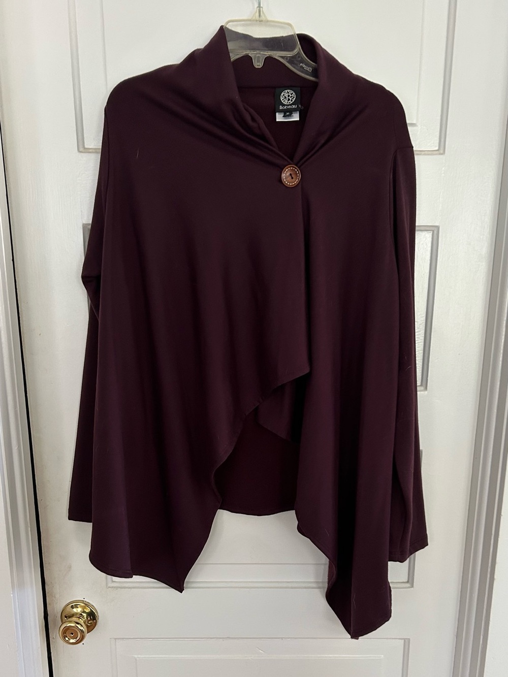 Bobeau One Button Waterfall Knit Cardigan Deep Plum XL